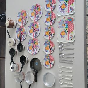 Vintage Tin and Plastuc Play Dishes